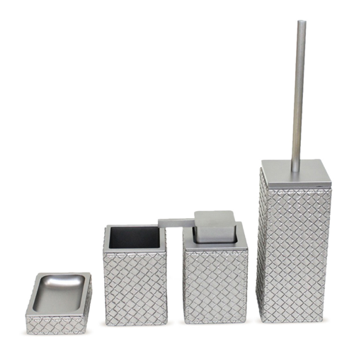 Bathroom Accessory Set, Gedy MK100-77, Marrakech Old Silver Faux Leather Thermoplastic Resins Accessory Set MK100-77